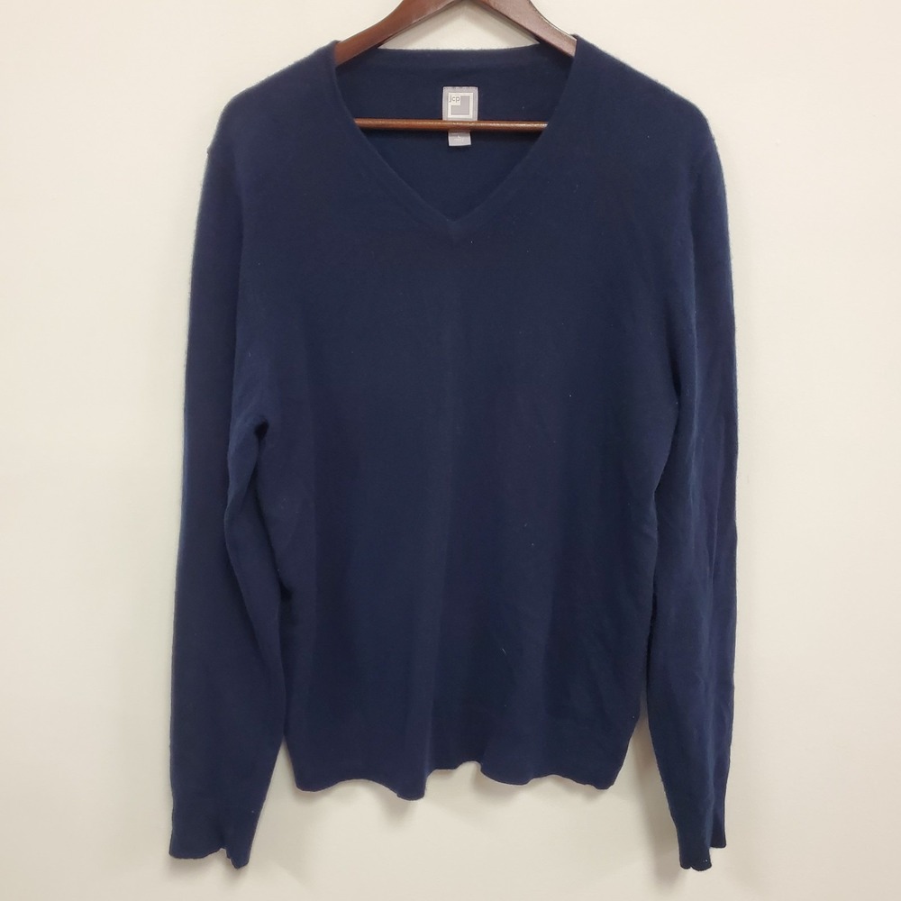 Vintage JCP Mens V Neck Cashmere Sweater‎ Size L Blue Preppy Academia Layers